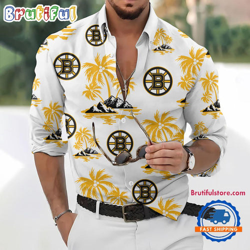 NHL Boston Bruins Special Hockey Long Sleeve Hawaiian Design Button Shirt