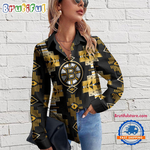 NHL Boston Bruins Special Native American Women’s Casual Shirt, Hockey Women’s Casual Shirt