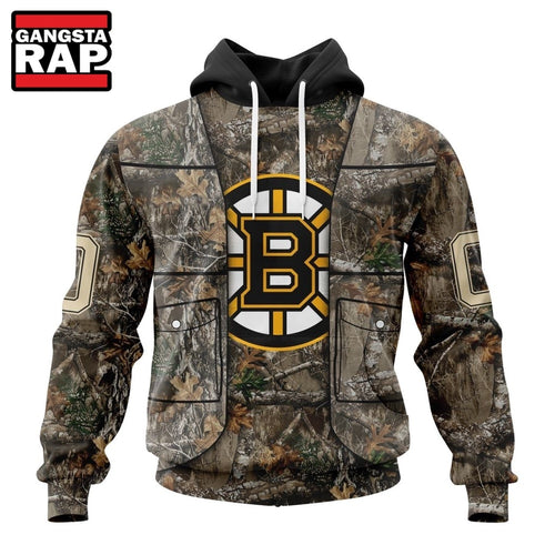 NHL Boston Bruins Specialized Unisex Vest Kits With Realtree Camo Hoodie, T Shirt
