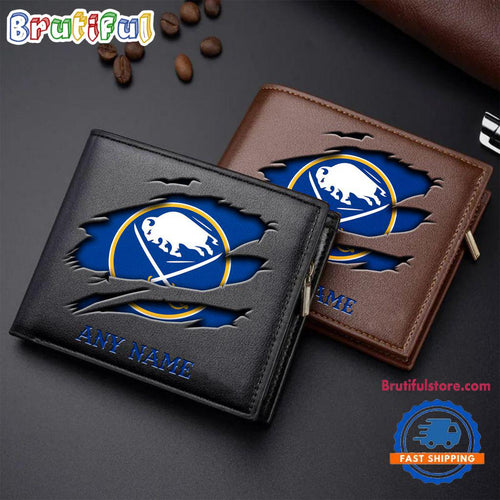 NHL Buffalo Sabres Custom Name Wallet, Hockey Team Design Men’s Wallet