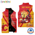 NHL Calgary Flames Custom Name Sleeveless Puffer Jacket, Hockey Team Jacket Fans Gifts