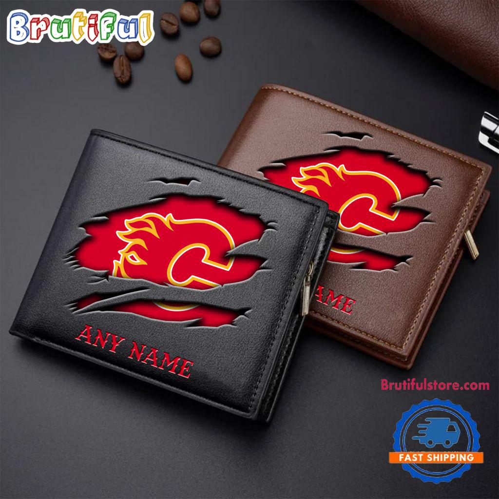 NHL Calgary Flames Custom Name Wallet, Hockey Team Design Men’s Wallet