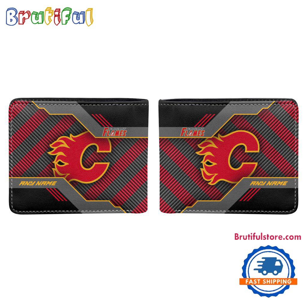 NHL Calgary Flames Hockey Logo Team Personalized Name Black Men’s Wallet