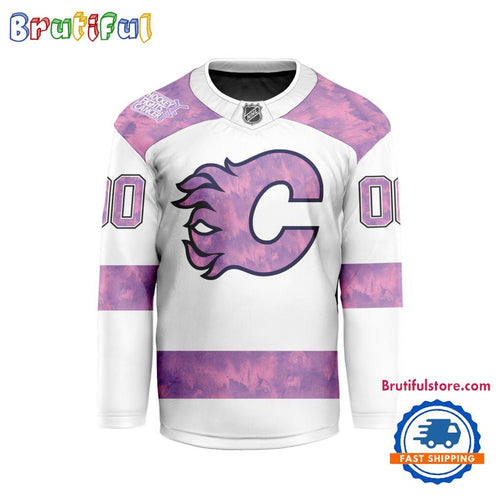 NHL Calgary Flames Personalized Hockey Fights Cancer Design Jersey