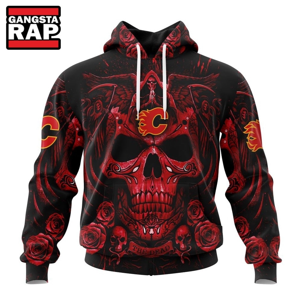NHL Calgary Flames Special Design Halloween With Skull Art Hoodie, T Shirt