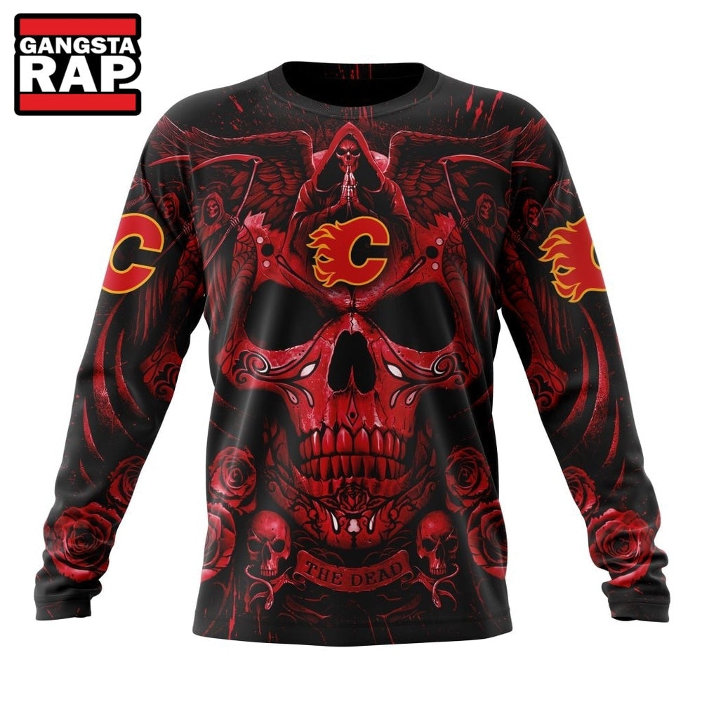 NHL Calgary Flames Special Design Halloween With Skull Art Hoodie, T Shirt