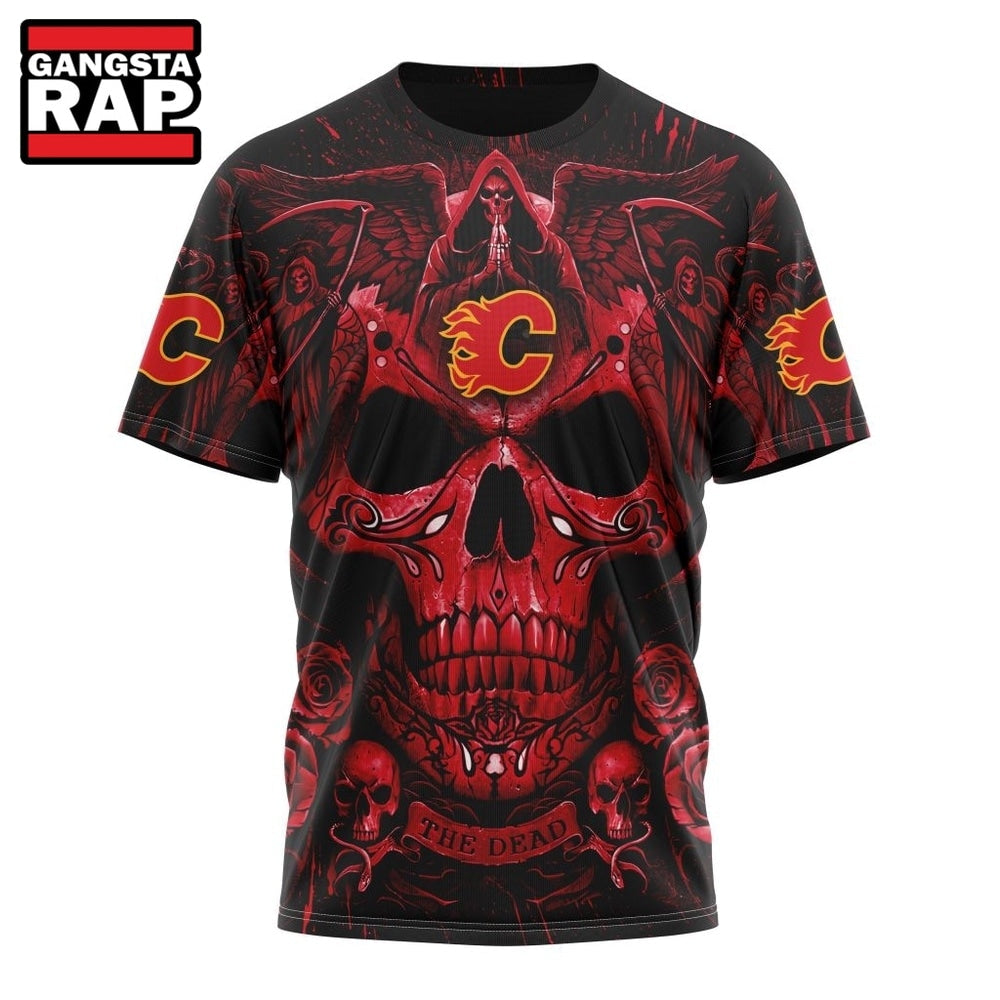 NHL Calgary Flames Special Design Halloween With Skull Art Hoodie, T Shirt