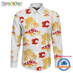 NHL Calgary Flames Special Hockey Long Sleeve Hawaiian Design Button Shirt