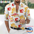 NHL Calgary Flames Special Hockey Long Sleeve Hawaiian Design Button Shirt