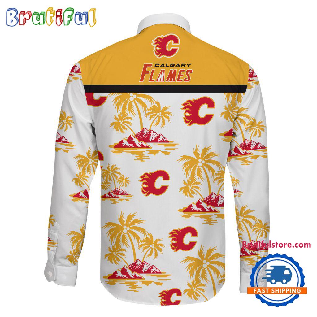 NHL Calgary Flames Special Hockey Long Sleeve Hawaiian Design Button Shirt