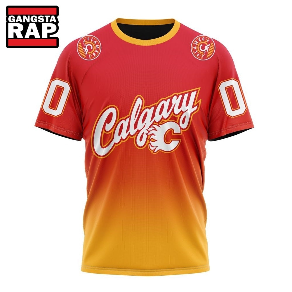 NHL Calgary Flames Special Retro Gradient Design Hoodie, T Shirt