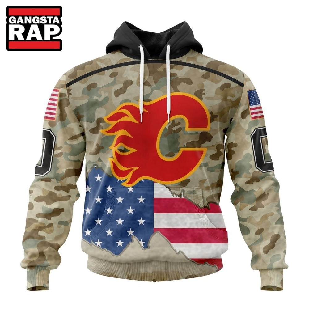 NHL Calgary Flames Specialized Kits For United State With Camo Color Hoodie, T Shirt