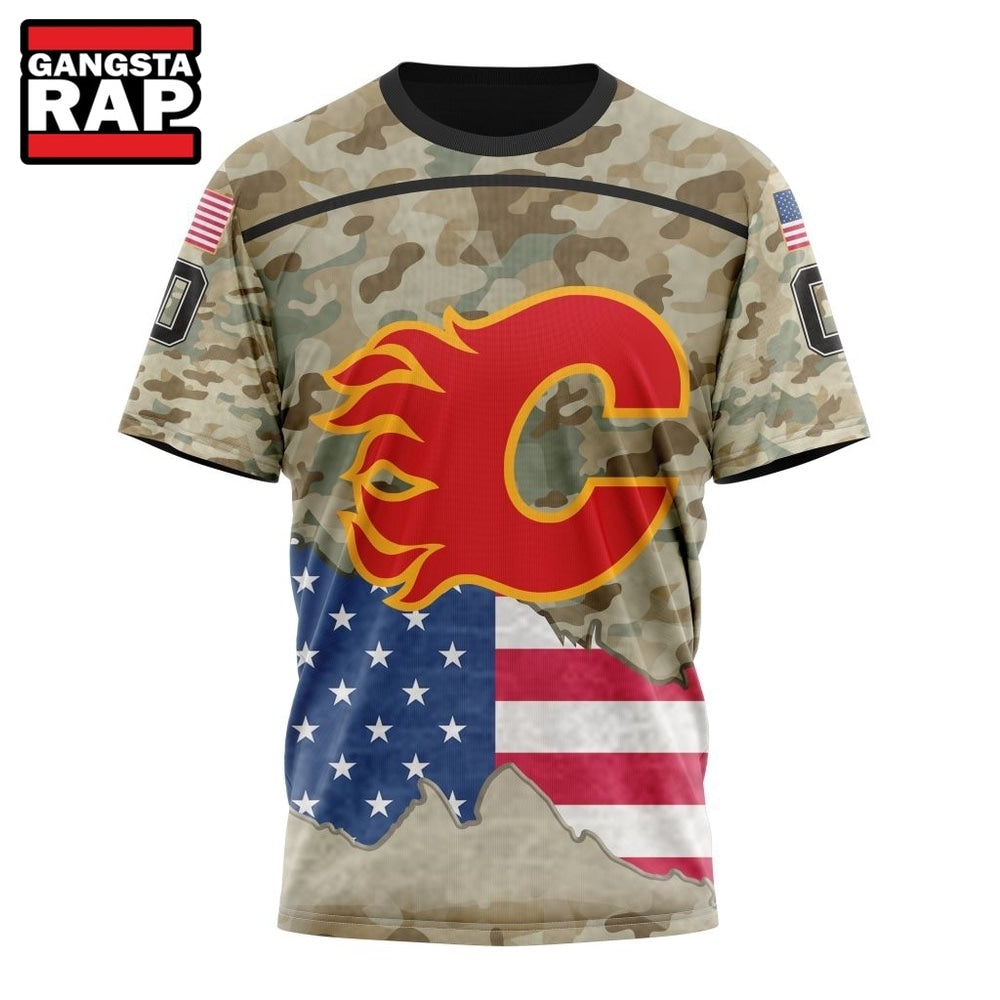 NHL Calgary Flames Specialized Kits For United State With Camo Color Hoodie, T Shirt