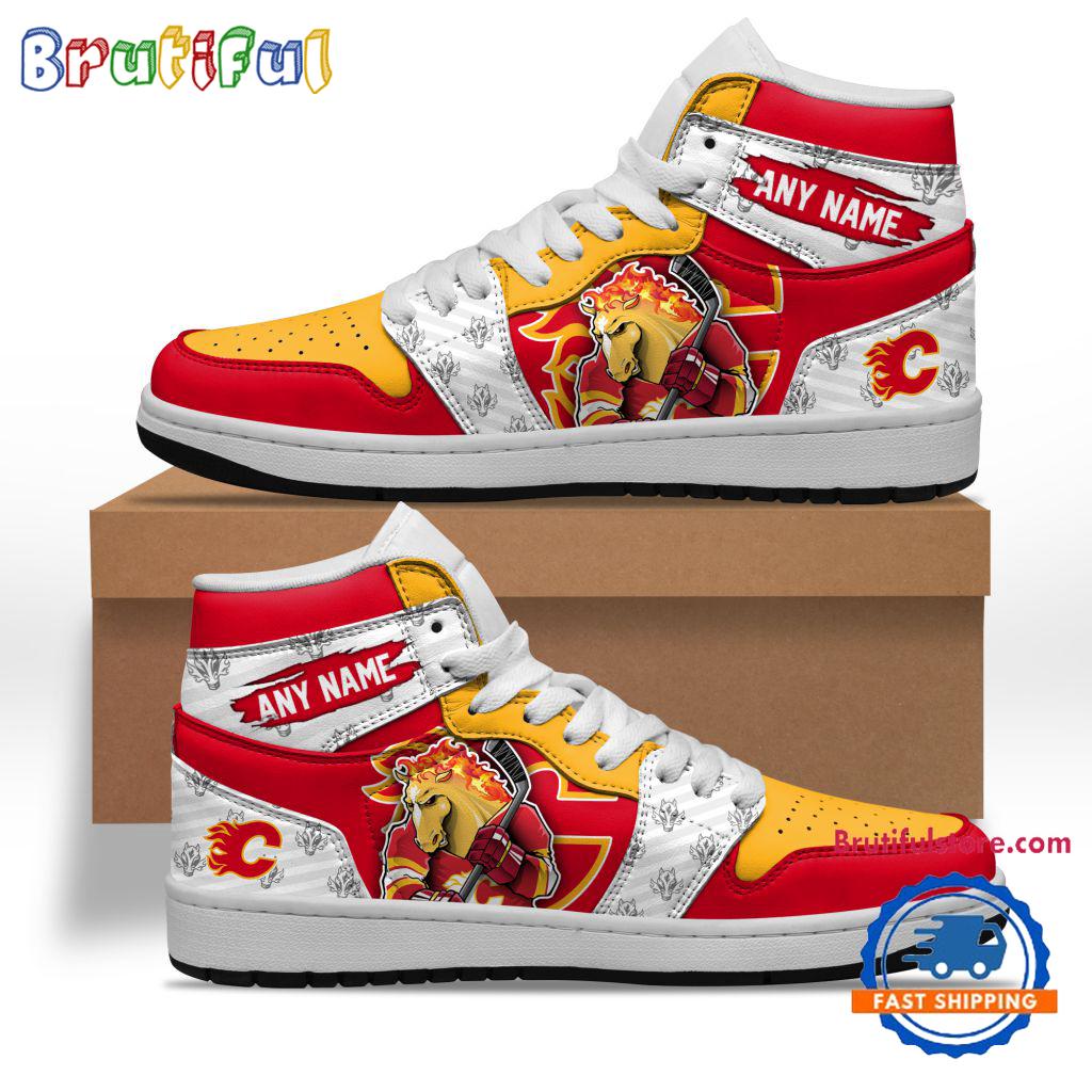 NHL Calgary Flames Team Mascot Design Air Jordan 1 Hightop Shoes