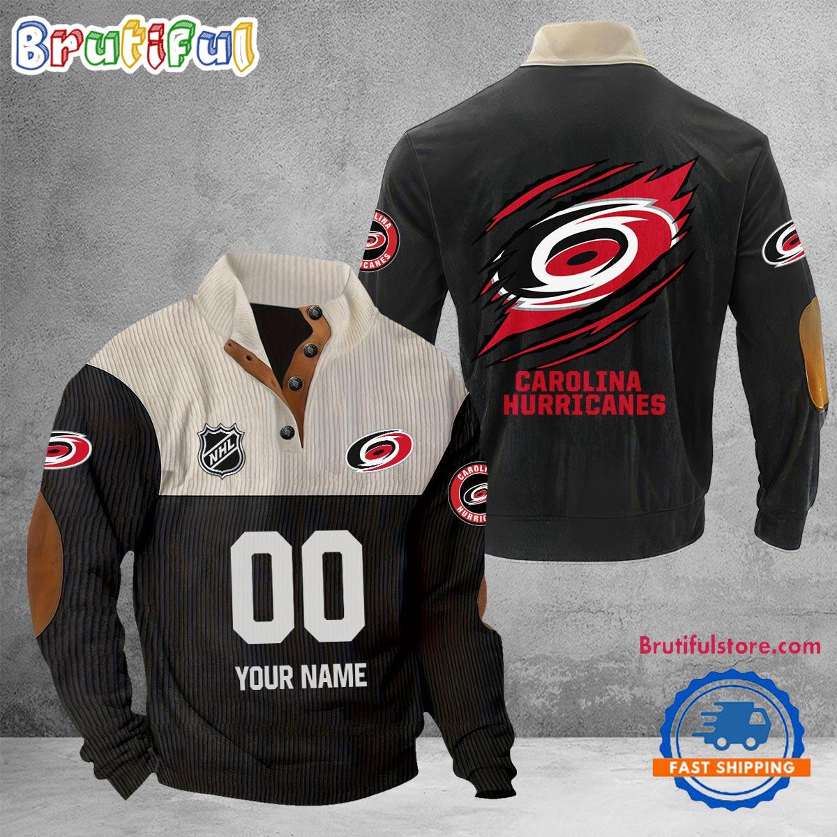 NHL Carolina Hurricanes Hockey Team Custom Name And Number Buttoned Collar Sweatshirt