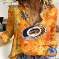 NHL Carolina Hurricanes Hockey Team Orange Design Women’s Casual Shirt
