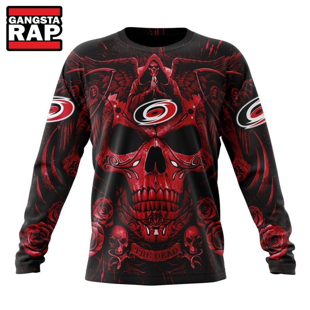 NHL Carolina Hurricanes Special Design Halloween With Skull Art Hoodie, T Shirt
