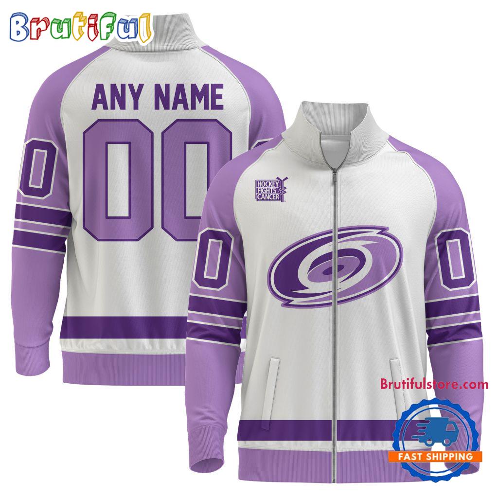 NHL Carolina Hurricanes Special Hockey Fight Cancer Standing Neck Zipper Jacket