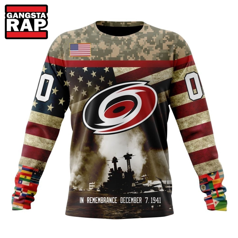 NHL Carolina Hurricanes Specialized Unisex Kits Remember Pearl Harbor Hoodie, T Shirt