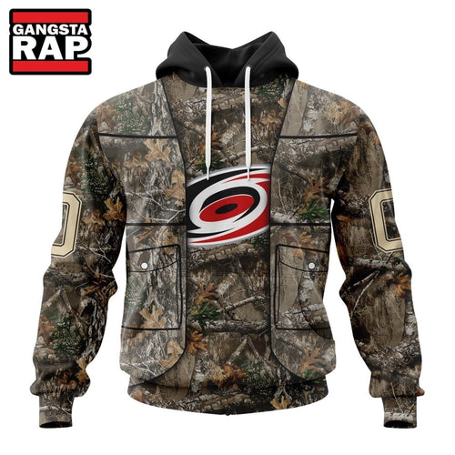 NHL Carolina Hurricanes Specialized Unisex Vest Kits With Realtree Camo Hoodie, T Shirt