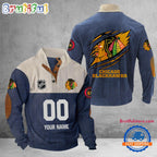 NHL Chicago Blackhawks Hockey Team Custom Name And Number Buttoned Collar Sweatshirt