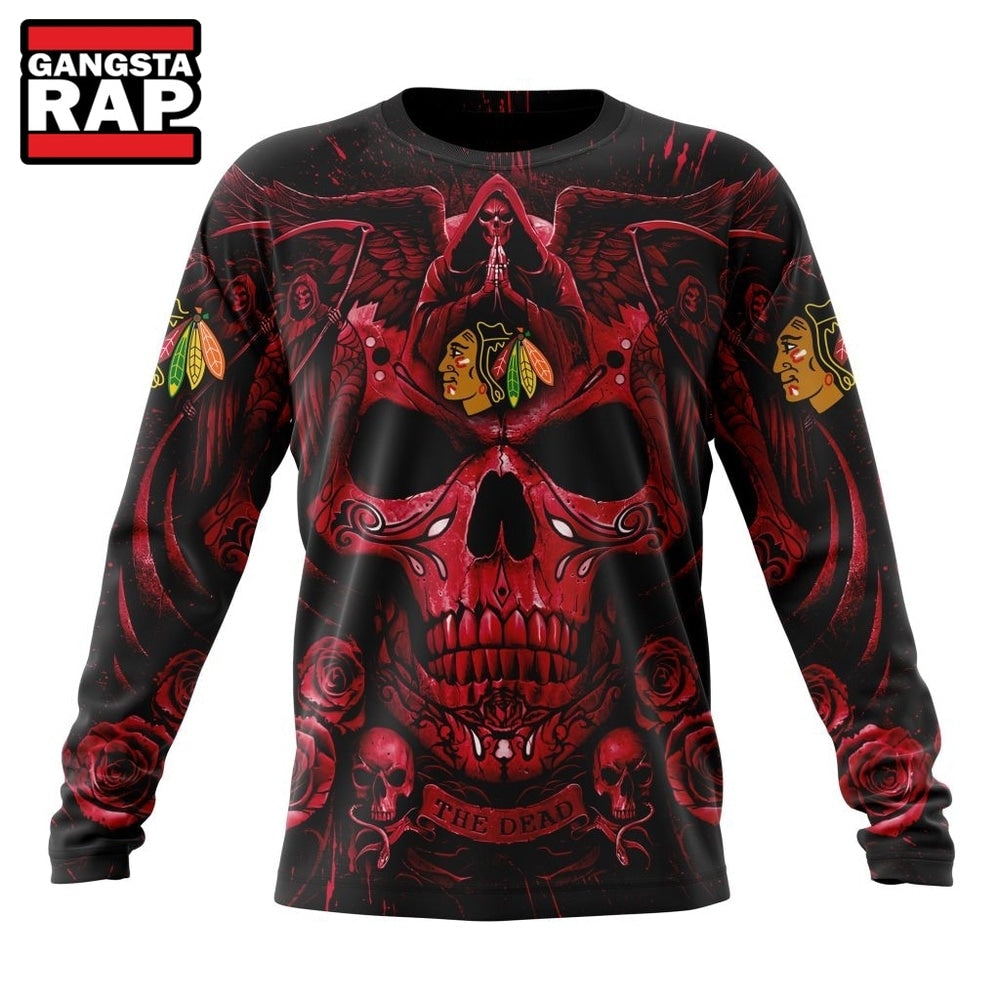 NHL Chicago Blackhawks Special Design Halloween With Skull Art Hoodie, T Shirt