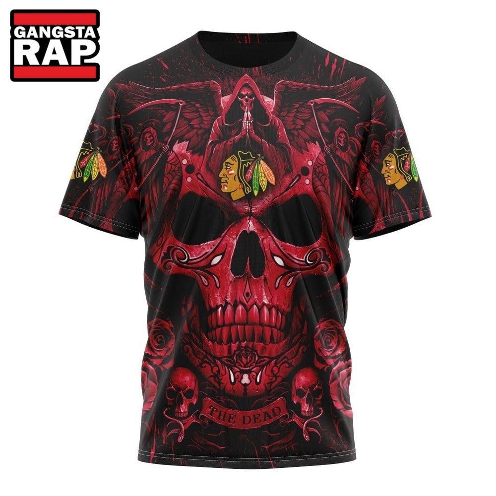 NHL Chicago Blackhawks Special Design Halloween With Skull Art Hoodie, T Shirt