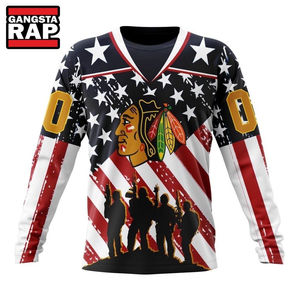 NHL Chicago BlackHawks Specialized Kits For Honor USS Military Hoodie, T Shirt