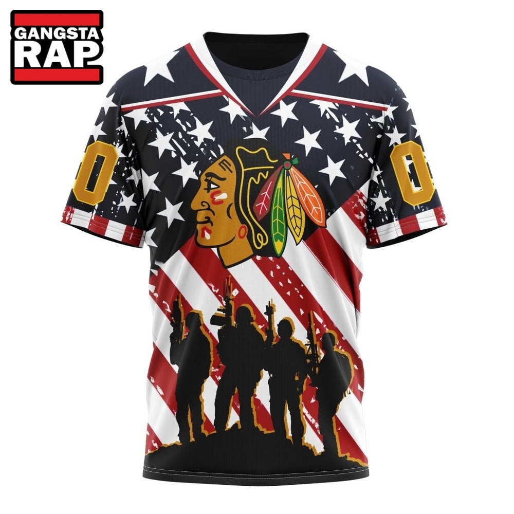 NHL Chicago BlackHawks Specialized Kits For Honor USS Military Hoodie, T Shirt