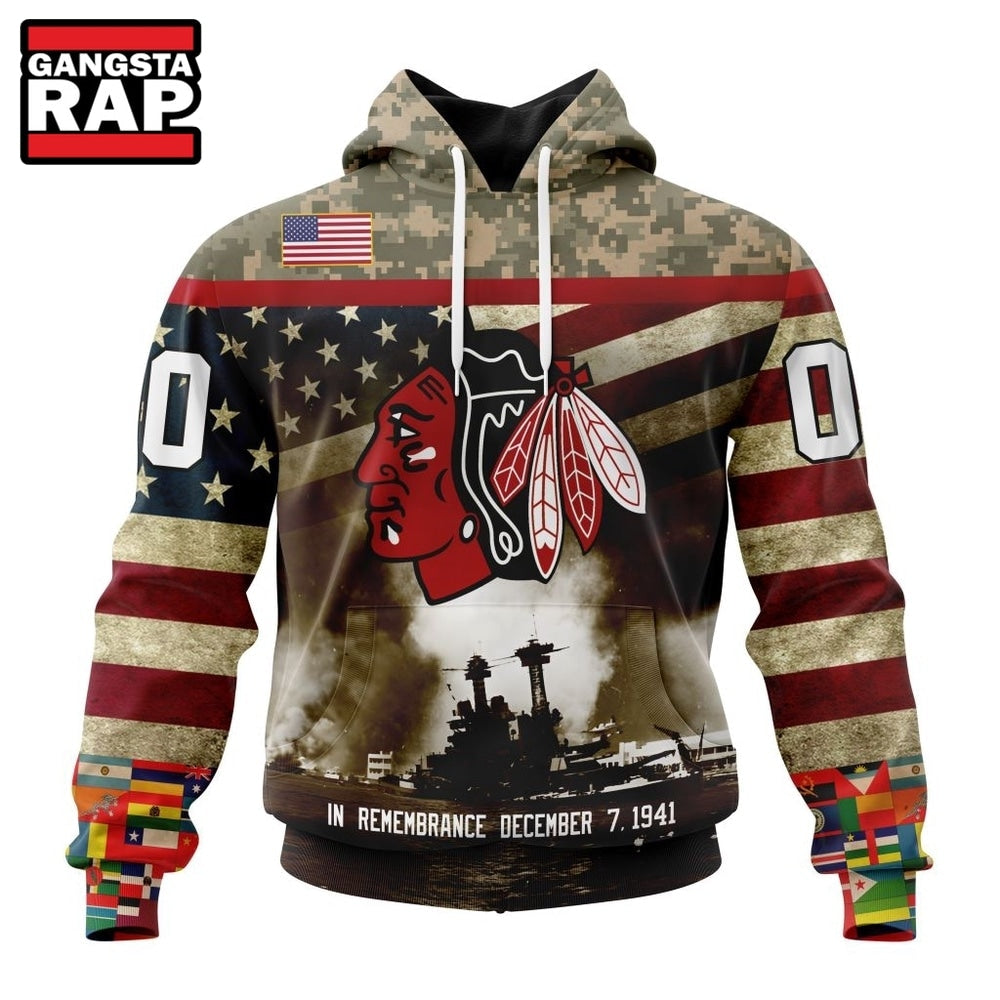 NHL Chicago BlackHawks Specialized Unisex Kits Remember Pearl Harbor Hoodie, T Shirt