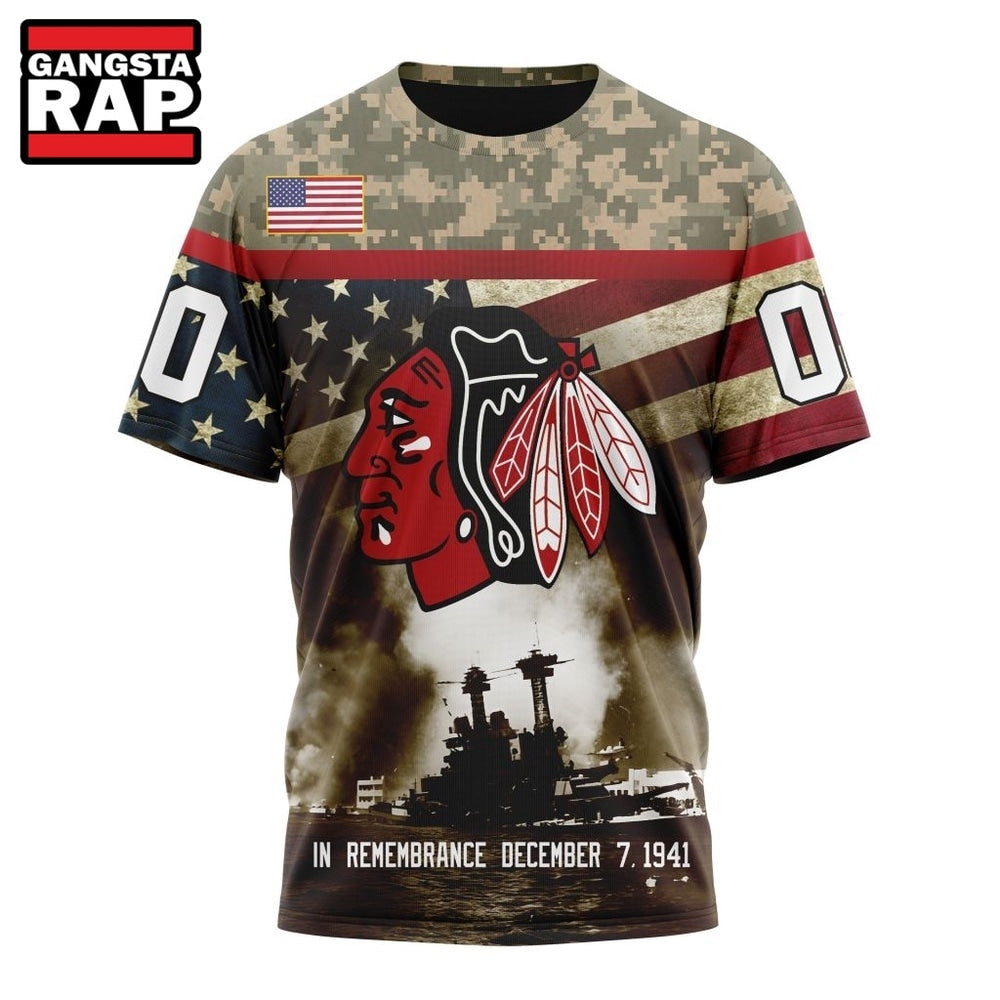 NHL Chicago BlackHawks Specialized Unisex Kits Remember Pearl Harbor Hoodie, T Shirt