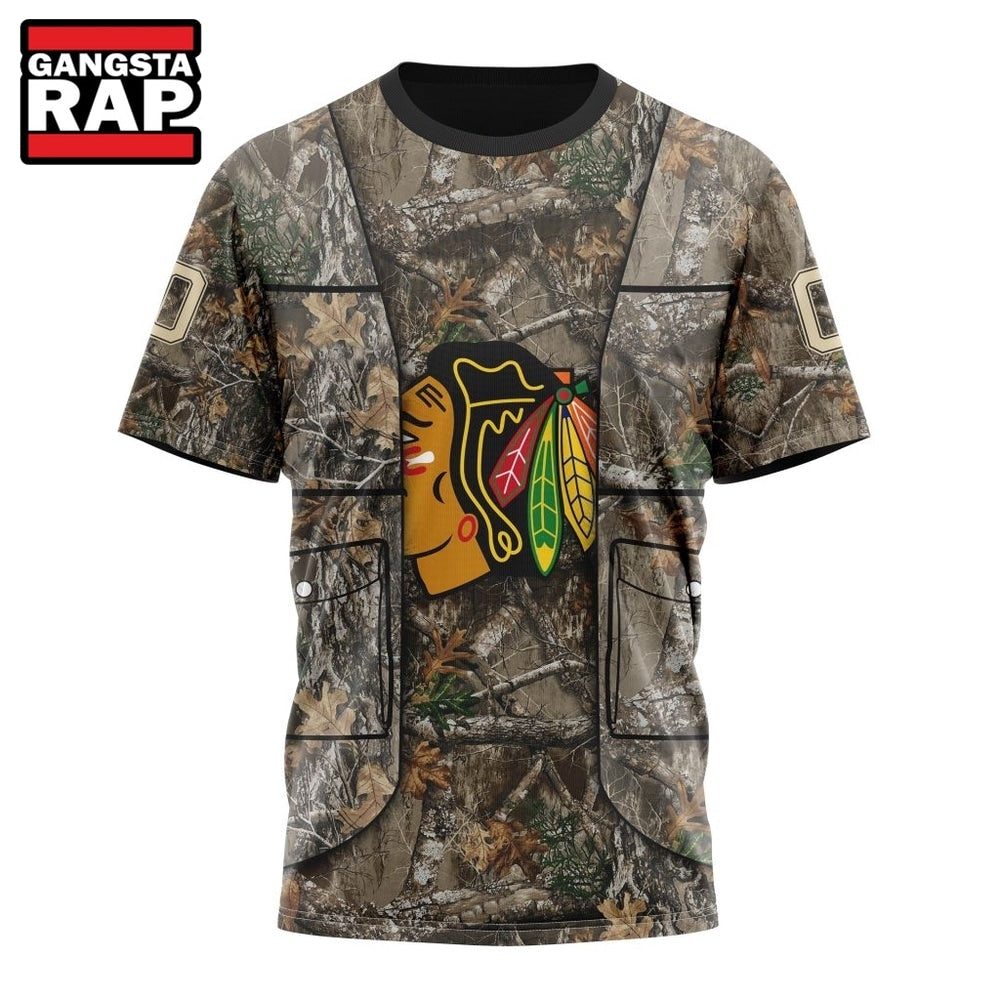 NHL Chicago BlackHawks Specialized Unisex Vest Kits With Realtree Camo Hoodie, T Shirt