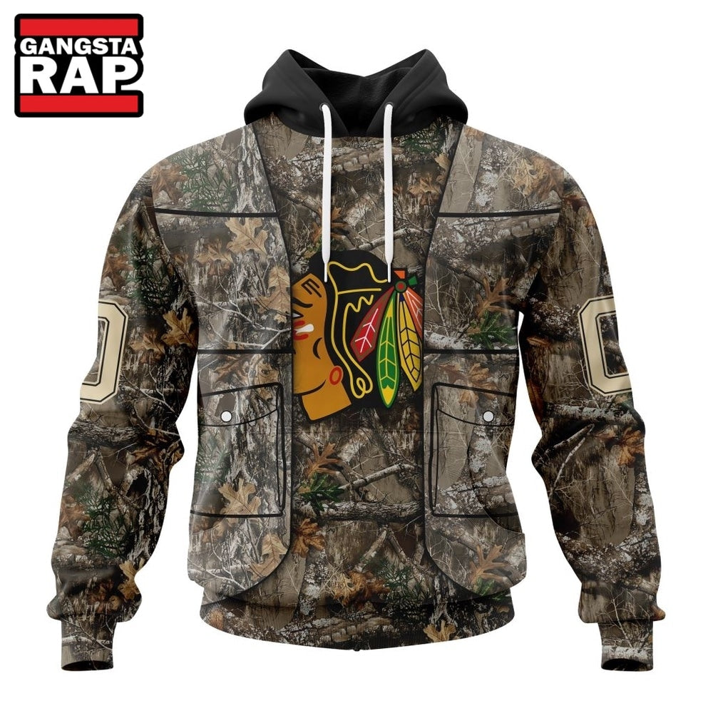 NHL Chicago BlackHawks Specialized Unisex Vest Kits With Realtree Camo Hoodie, T Shirt