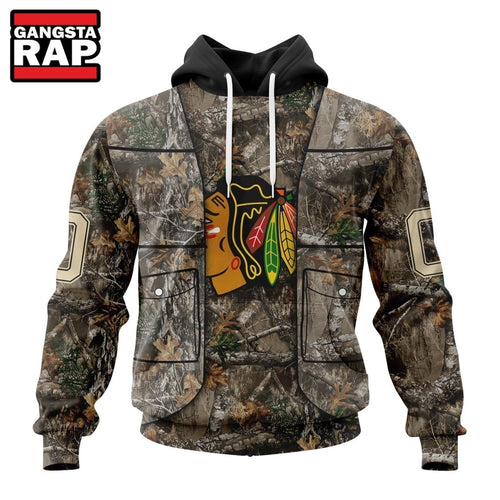 NHL Chicago BlackHawks Specialized Unisex Vest Kits With Realtree Camo Hoodie, T Shirt
