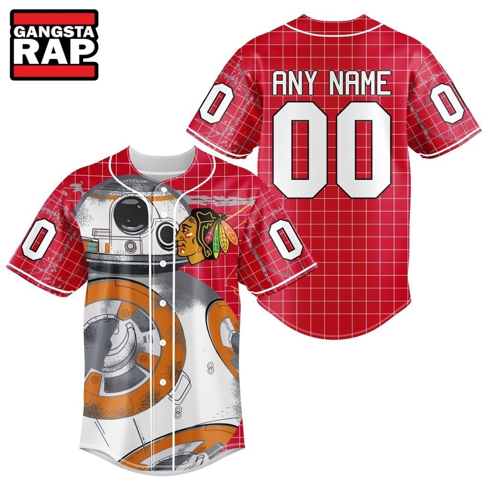 NHL Chicago BlackHawks x BB 8 D Star War Baseball Jersey