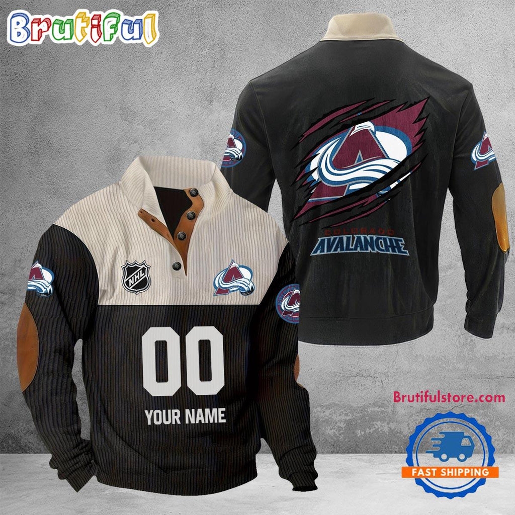 NHL Colorado Avalanche Hockey Team Custom Name And Number Buttoned Collar Sweatshirt