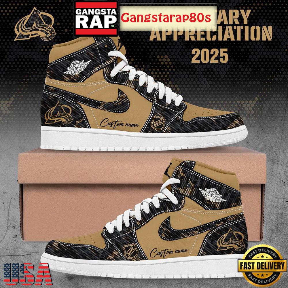 NHl Colorado Avalanche Military Appreciation 2025 Custom Air Jordan 1 Sneakers Shoes