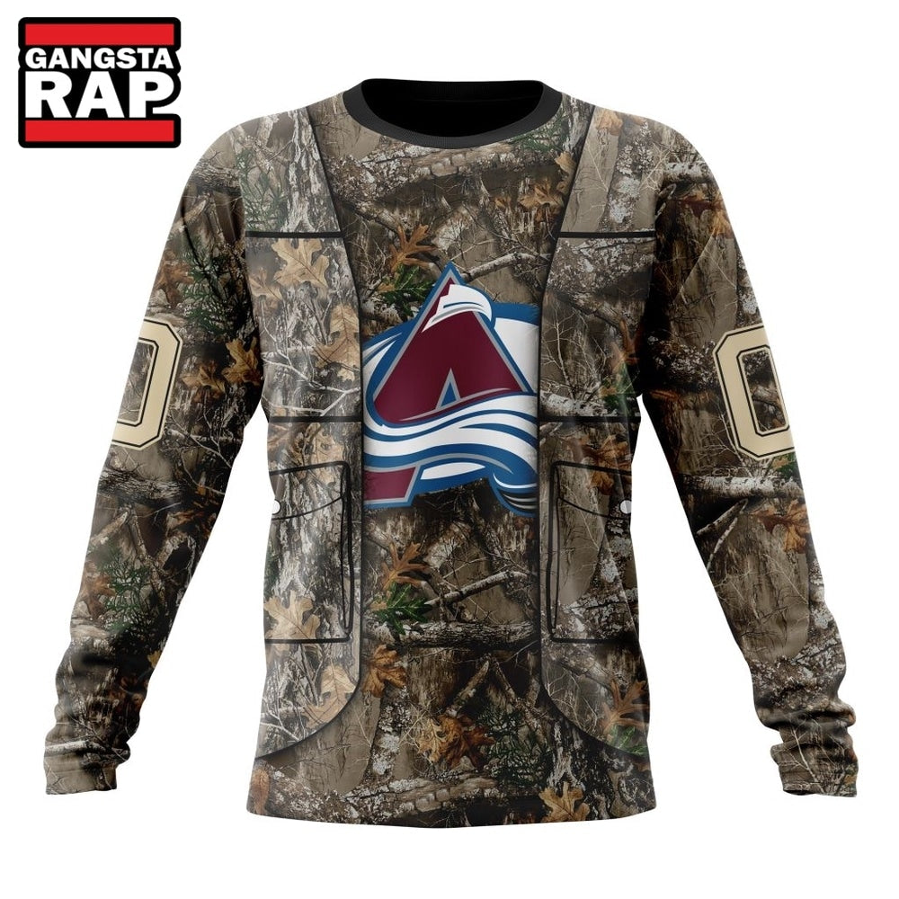 NHL Colorado Avalanche Specialized Unisex Vest Kits With Realtree Camo Hoodie, T Shirt