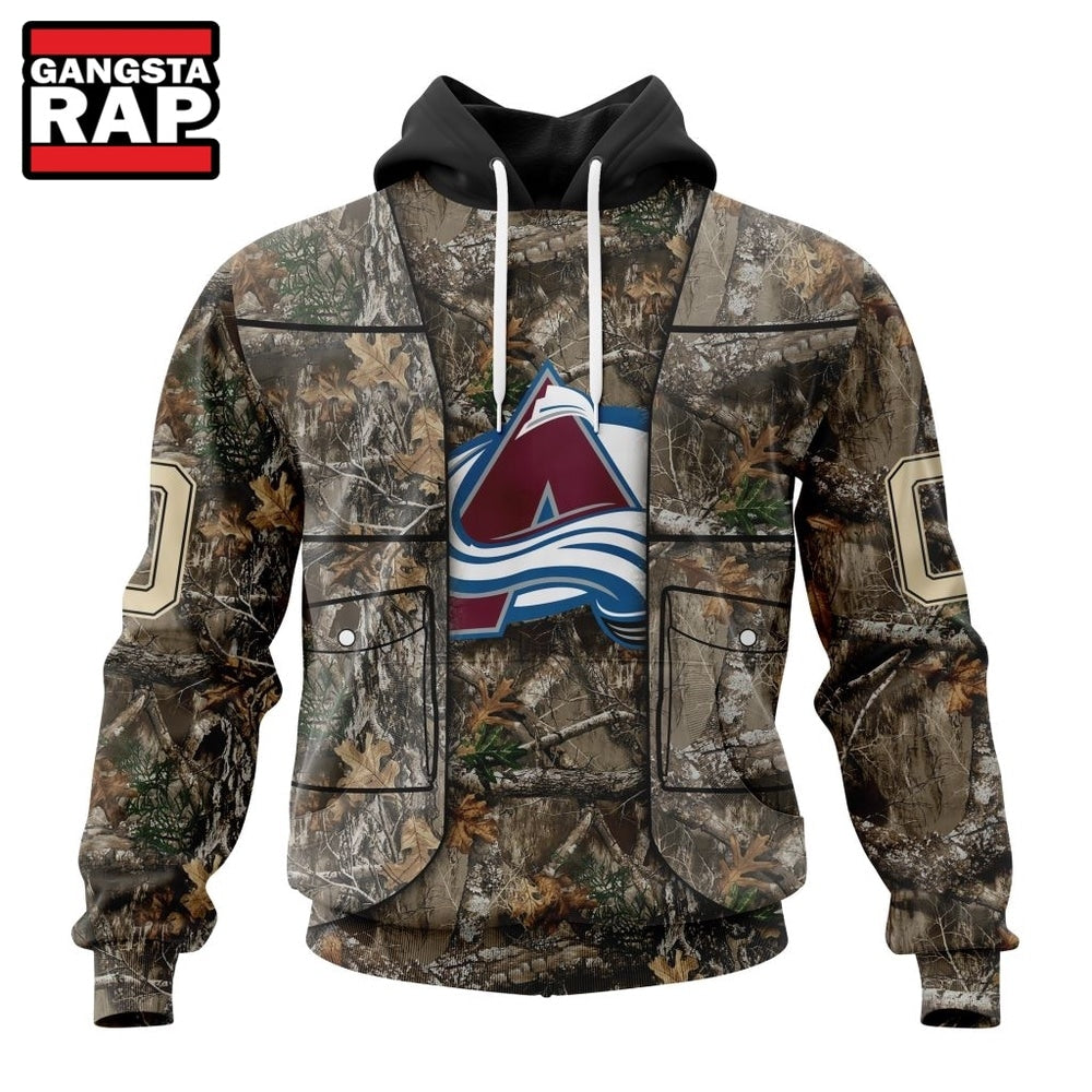 NHL Colorado Avalanche Specialized Unisex Vest Kits With Realtree Camo Hoodie, T Shirt
