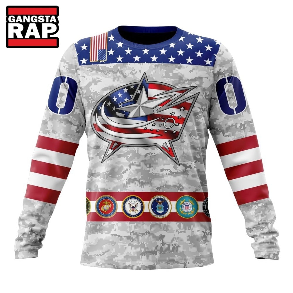 NHL Columbus Blue Jackets Armed Forces Appreciation Design Hoodie, T Shirt