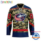NHL Columbus Blue Jackets Camo Veterans Custom Hockey Jersey