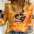 NHL Columbus Blue Jackets Hockey Team Orange Design Women’s Casual Shirt