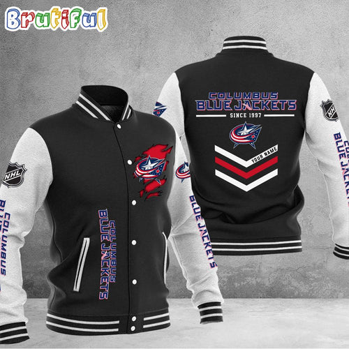 NHL Columbus Blue Jackets Hockey Team Personalized Varsity Baseball Jacket