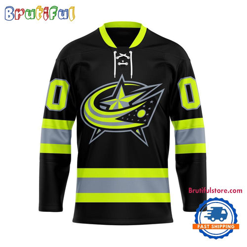 NHL Columbus Blue Jackets Honoring Firefighters Lace Hockey Jersey
