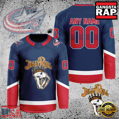 NHL Custom Name Number Columbus Blue Jackets Jelly Roll New Design Hockey Jersey