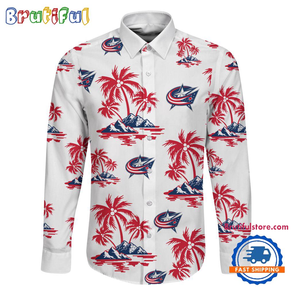 NHL Columbus Blue Jackets Special Hockey Long Sleeve Hawaiian Design Button Shirt