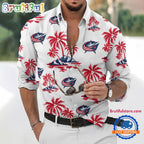 NHL Columbus Blue Jackets Special Hockey Long Sleeve Hawaiian Design Button Shirt