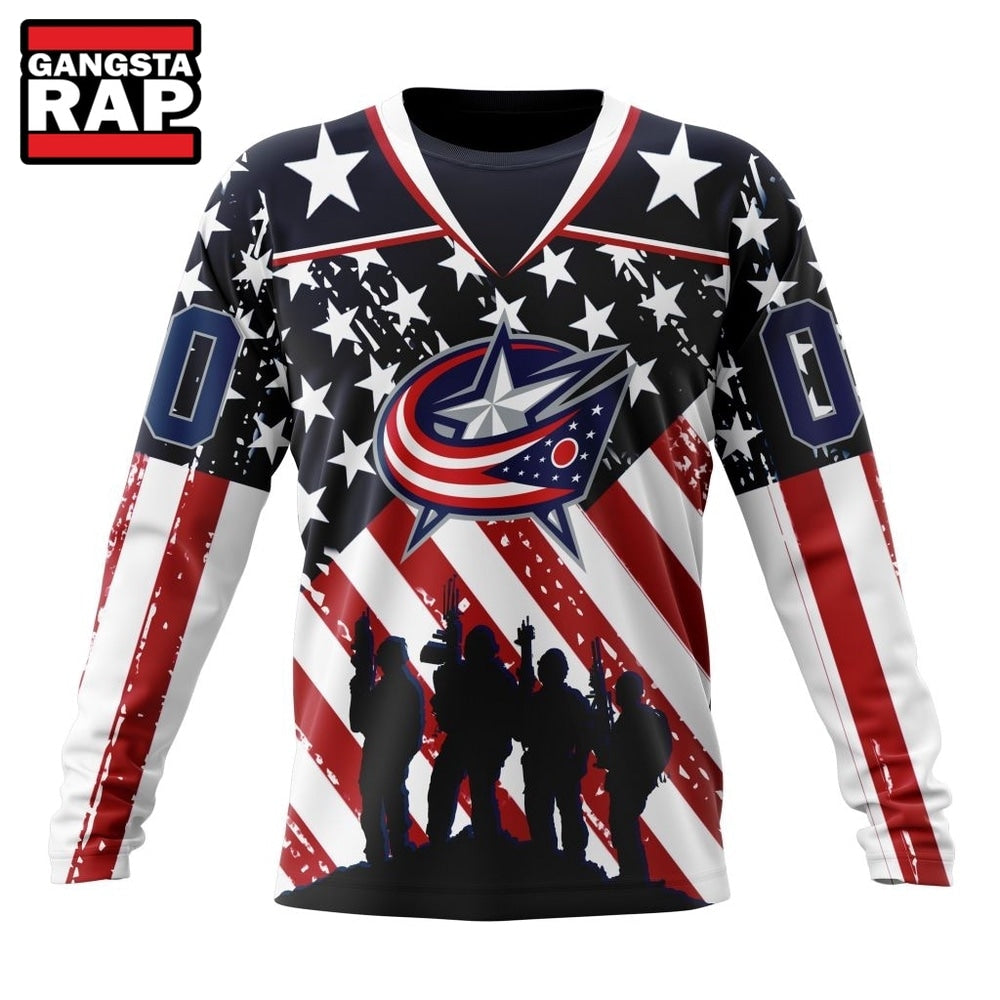 NHL Columbus Blue Jackets Specialized Kits For Honor USS Military Hoodie, T Shirt