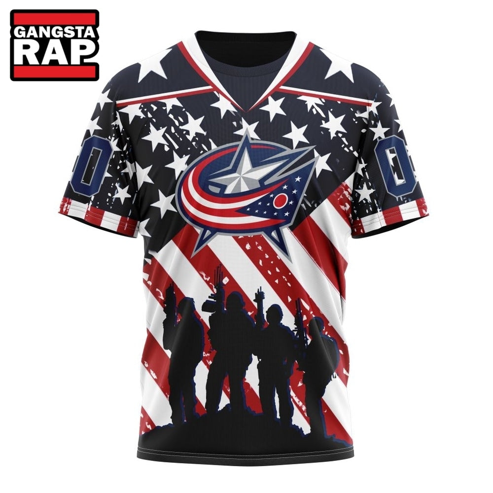 NHL Columbus Blue Jackets Specialized Kits For Honor USS Military Hoodie, T Shirt