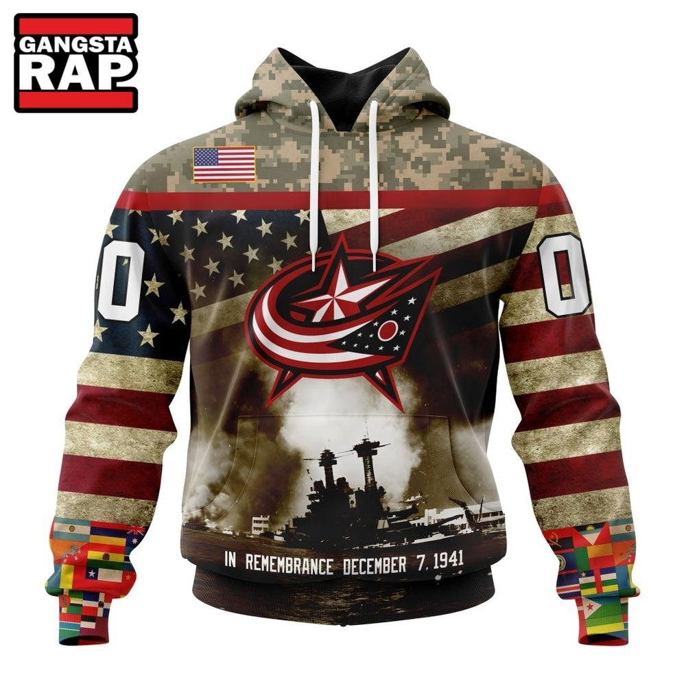 NHL Columbus Blue Jackets Specialized Unisex Kits Remember Pearl Harbor Hoodie, T Shirt